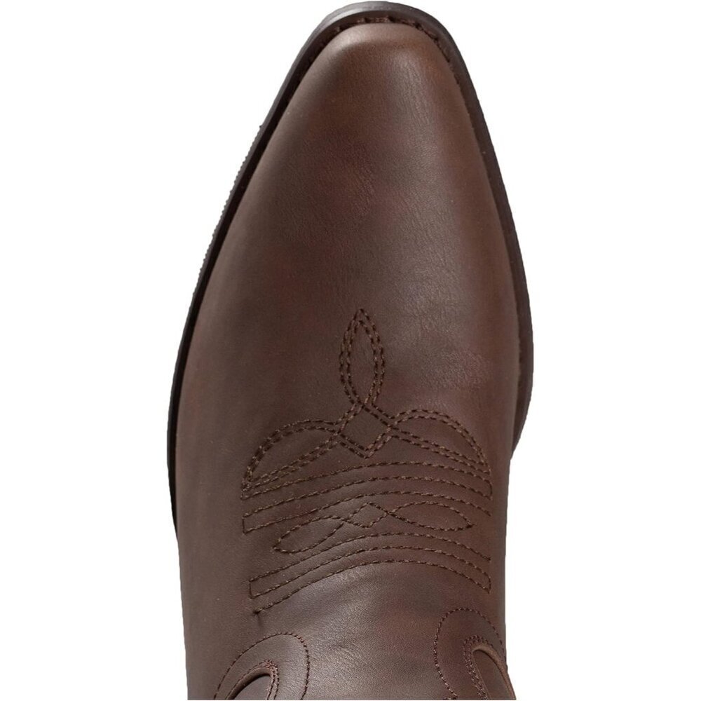 Women's Brown Pointy Toe Faux Leather Western Cowgirl Mid Calf Boots - Picture 2 of 6